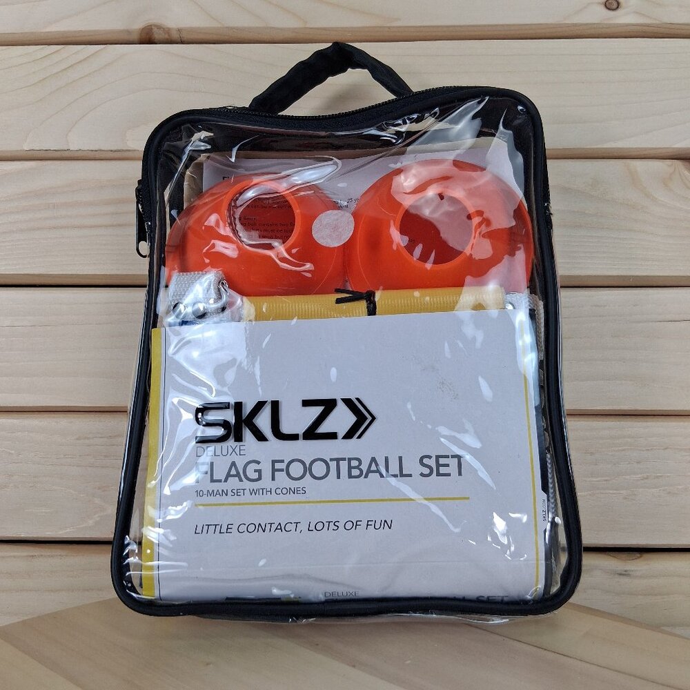 SKLZ 10-Man Flag Football Set --- 20 Blue and Yellow Flags --- 4 End Pylons